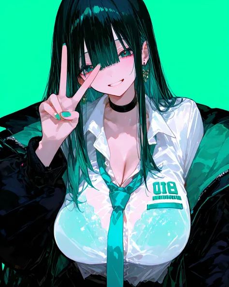  8k wallpaper、  Masterpiece、最   high quality、   high quality、   very aesthetic 、   absurd、 latest、    indoors  、    lower store black hair  、   long hair、 Clothes Hatsune Miku 、    shirt,   tuxedo ,   earrings,     jacket     , 色ed      shirt, Aqua Nail,  ...