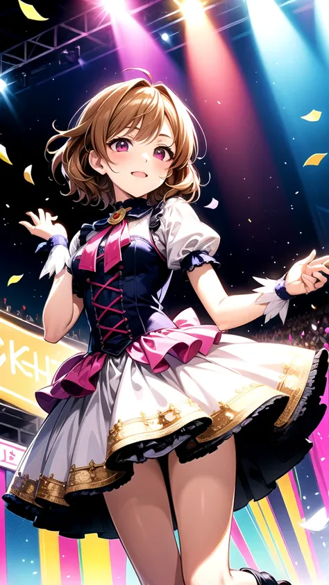 Idol girl wearing a dress and dancing on stage with confetti, Photo credit：Kamagurka,  pixiv contest winners , conceptual art , Nightcore, Splash Art Anime , Sparkling Magical Girl ,  Best Anime 4K Kon A Wallpaper ,  Anime Moe Art Style ,   Detailed Key An...