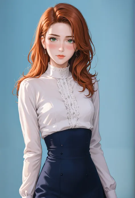 full body image,woman wearing a black dress suit, Her long orange hair is loose around her shoulders ,  falling in soft waves up to your waist.  alone, 1 person, (masterpiece: 1.3), ( Maximum Resolution : 1.2), (highly detailed eyes,  eyes detailed),  well...