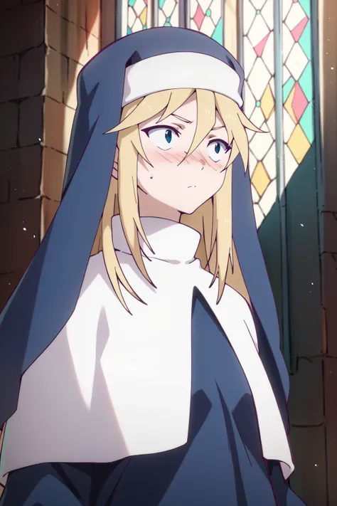 score_9, score_8_up, score_7_up, score_6_up, score_5_up, score_4_up, BREAK source_anime,
gill, 1girl, solo, blonde hair, long hair, blue eyes,hair between eyes, habit,nun,