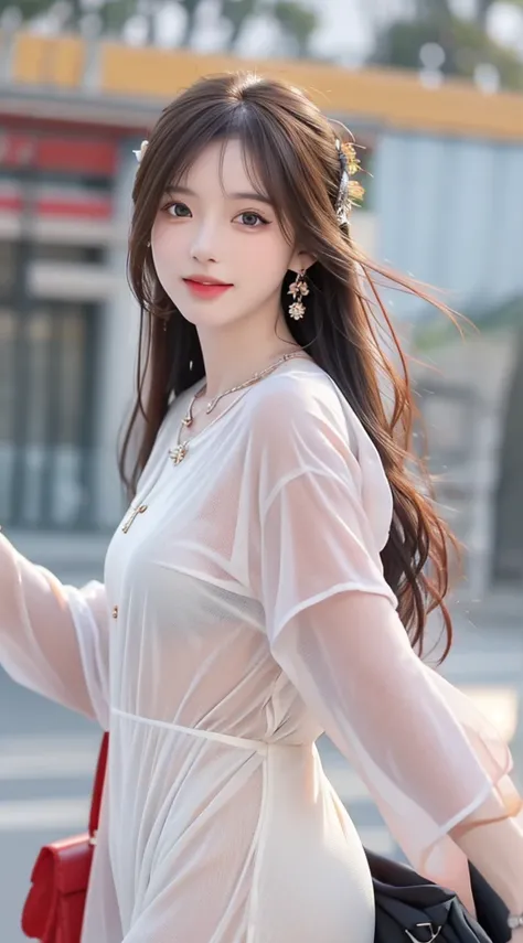 ((Best Quality, 8k, Masterpiece: 1.3)), Clear Focus: 1.2, Perfect Body Beauty: 1.4, Buttocks: 1.2, ((Layered Haircut, ), (Rain, Street:1.3), Highly Detailed Face and Skin Texture, Fine Eyes, Double Eyelids, Whitened Skin, Long Hair, Smile, Laugh, Chinese C...