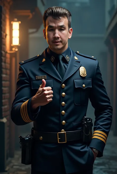 Create images based on this one of a strong police officer, Uniformed and posing like a heartthrob