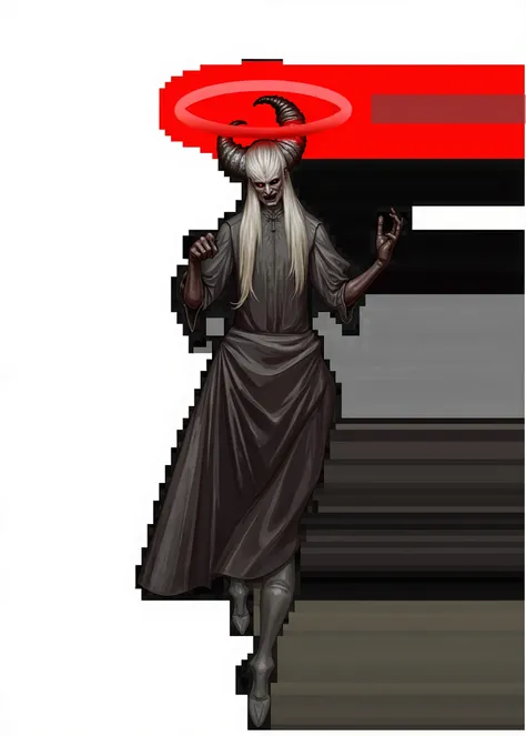 an old demon, with white hair, large black wings with four black eyes and red irises, there is a red halo over his head, wearing a long gray cloak, rpg token, tabletop, tabletop token, tabletop rpg, rpg token, op view, top view, high quality, high detailed...