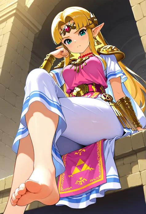 high resolution picture, masterpiece, best quality, amazing quality, official art, solo, 1girl,  Princess Zelda from The Legend Of Zelda: A Link Between Worlds , 1girl, zzUZelda, blonde hair, jewelry, dress, pink tabard, triforce, circlet, armor, earrings,...