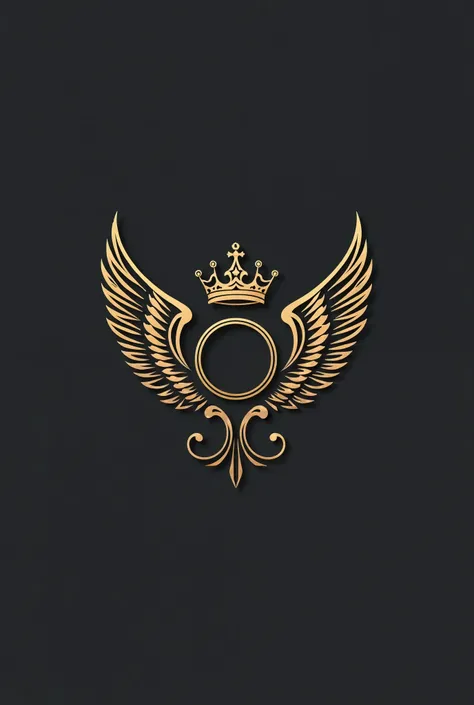 One line draw logo, Two large wings, a circle in the middle, a crown above it, a bold line, Creative, classic, LuxuryOne line draw logo, Two large wings, a circle in the middle, a crown above it, a bold line, Creative