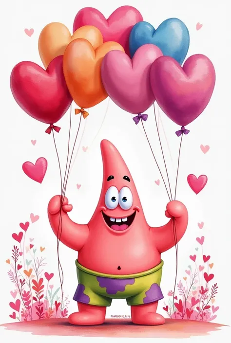 Watercolour Nickelodeon patrick star holding balloons valentine theme watercolour 