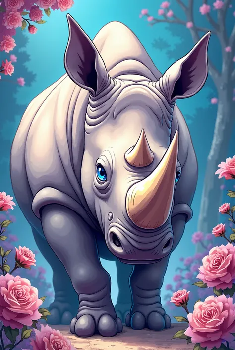 Anime,best quality, masterpiece, highres, absurdres, colorful, comic, Northern White Rhinoceros, blue eyes