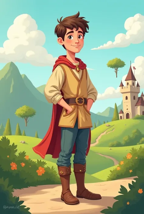 Simple young man, prince, casual medieval clothes, cartoon