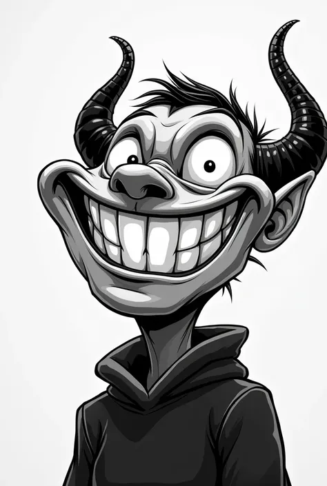 Black and white colour, devil smiling man,cartoon,2d,no face only mouth