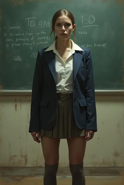 A man in a teacher's uniform with a short skirt without panties in a cancer position