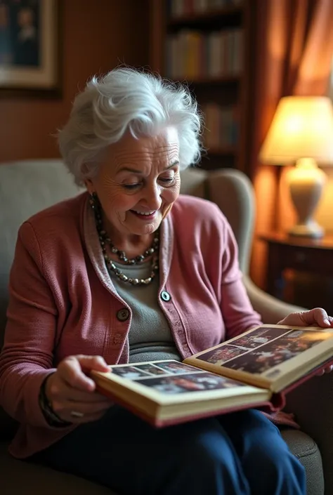 80-year-old grandma reviewing photo album.