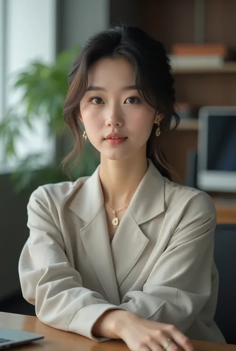 Photo of beautiful Korean woman sitting d office 