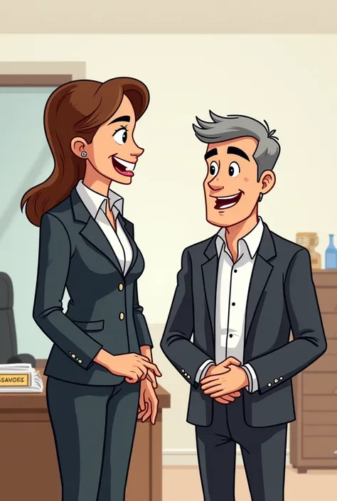 Cartoon of a female lawyer and a man in handcuffs 