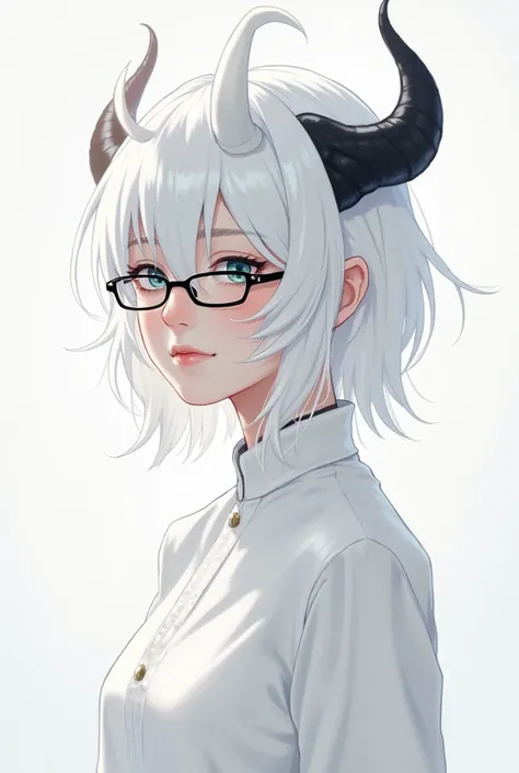 Take a profile picture for me my character has white hair and wears glasses and has 4 horns 2 white and 2 black and he also wears white clothes 