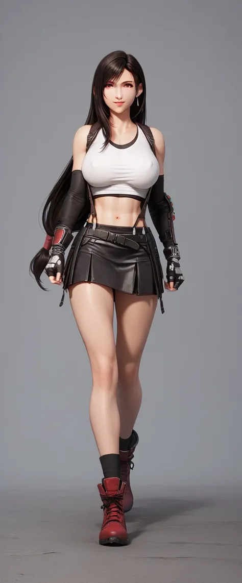 Tifa Lockhart, walking, empty gray background.