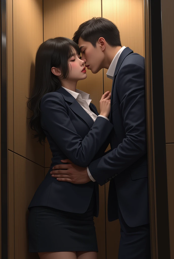  In an elevator、Beautiful young Japanese female announcer in her 20s in a skirt suit being forcibly kissed by her male boss in her 50s、 you are forcibly kissed 、 Get Your Arm Grabbed、 can be held down、tears、 crying face、Tongue can be inserted、Driven into t...