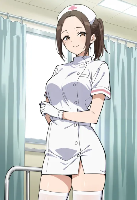 Score_9, score_8_up, score_7_up, source_anime, nene onemine, solo, forehead, brown hair, ponytail, mole, mole under eye, mole under mouth, (best quality), (high quality), {masterpiece}, extremely delicate and beautiful, ultra-detailed, beautiful detailed e...
