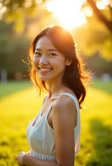 A woman who smiled on the lawn in the afternoon turned white about 25 years old