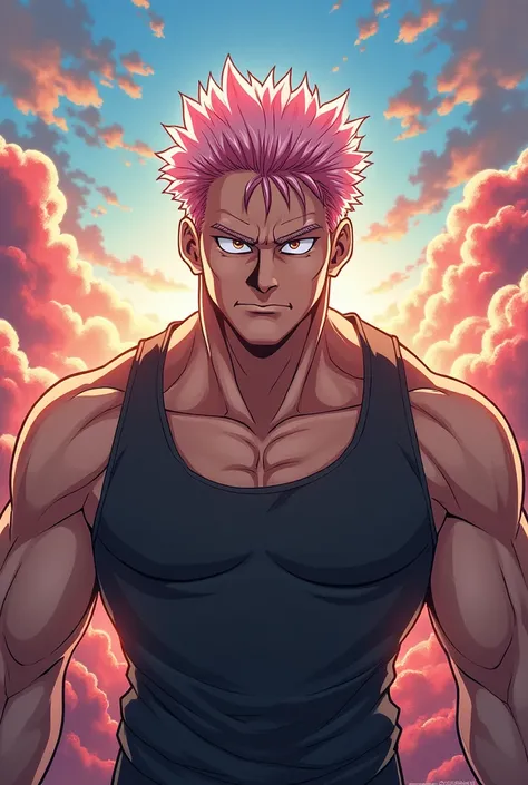  Boku no Hero Academia anime panel,  older man,  Light pink hair ,  light brown eyes, Semi-short hair brushed to the side ,  strong body , tez blanca