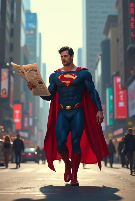 Superman was walking around the city reading the newspaper