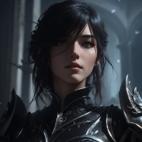 a close up of a woman in black armor with a sword, epic exquisite character art , Stunning character art,  female knight portrait, fantasy portrait concept art, beautiful female knight , beautiful female paladin,  inspired by Li Mei-shu , germ of art ; Mot...