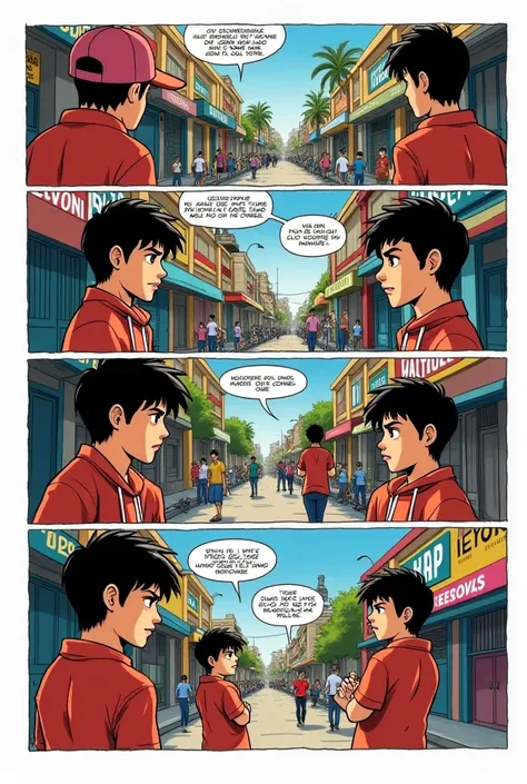  A comic book divided into 6 parts of a  who is bullied by another  and then helps him, Let it be like on Y street IN LATIN SPANISH WITH DIALOGUES .