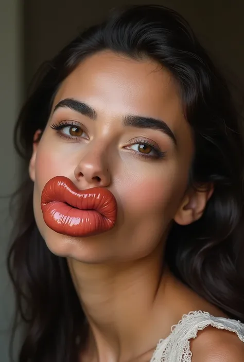   professional photo  , arab woman with fish lips,  moist lips , fish lips 