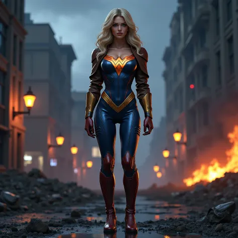 - Photorealistic with perfect details, Cinematic, Masterpiece, HD, Sexy CGI.

- Beautiful woman "Venezuela", Medium blonde hair, sparkling eyes, expressive face.

- Wearing a costume ("Full Sexy Armor"), a costume that embodies the form of "wonder girl-DC ...