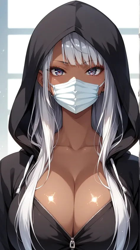 score_9, score_8_up , score_7_up , ASCII masterpiece, source_anime,rating_safe,Bust Up Break Gal,solo, anatomically correct, perfect face,Beautiful, well-groomed eyes,auto activation,makeup , mask, beautiful skin,(Dark Skin),Enlarged breasts, Wide Hips,丸いお...