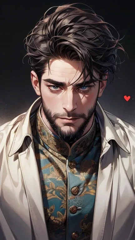 (  borrowed letter ,4K,8k,  highres,  masterpiece:1.2),  ultra-detailed ,(realistic,photorealistic,photo-realistic:1.37),36-year-old man,3 day beard,cute anime ,Portraits,strong,Masculine,  dark hair,sharp jaw,    mesmerizing eyes    ,  perfectly combed ha...