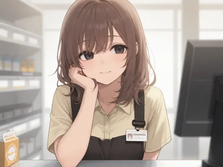  have brown hair,  dark eyes,  beautiful,  cute, girl, Female employee, shot