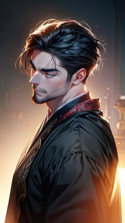 (     borrowed letter ,4K,8k,     highres,     masterpiece :1.2),     ultra-detailed    ,(realistic,photorealistic,photo-realistic:1.37),36-year-old man,3 day beard,Beautiful anime,Portraits,strong,Masculine,      with black hair  ,sharp jaw,         mesme...