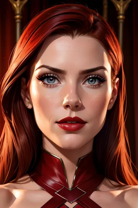 A beautiful woman whose facial features are a combo of Bridget Regan + Ruby Rose + Elena Satine + Maitland Ward. The woman has lovely makeup on her face. The woman wears red lipstick. Symmetrical eyes. Symmetrical face. Great details. Full-colored. Highly ...