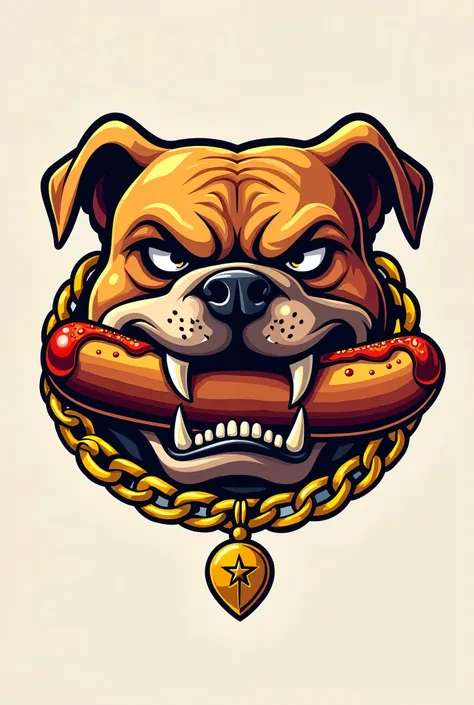 A hot dog logo that must contain the image of an angry bulldog with a mouth full of a hot dog with a thick, gold chain written on the CalaDog pendant