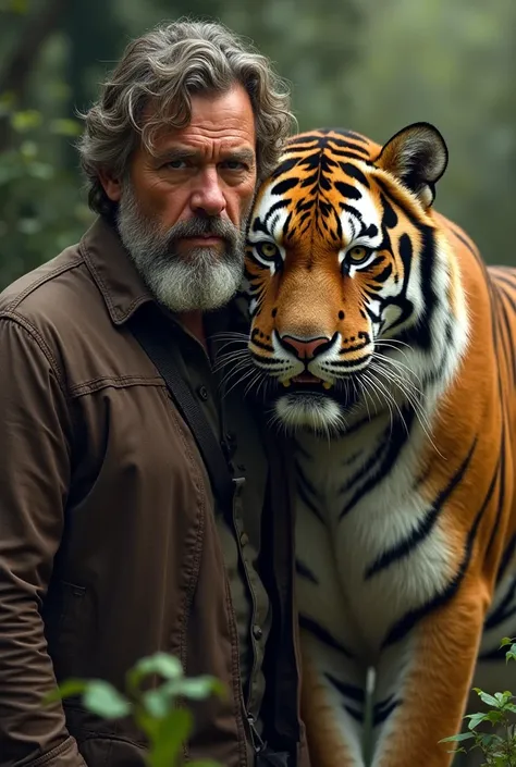 Picture of a man with a tiger next to his