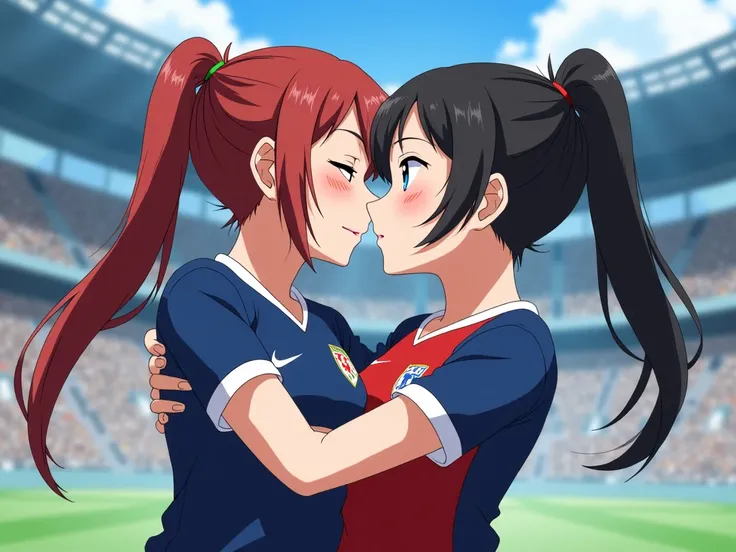 image fixe de 2 fille qui sont en maillot de foot gros seins entraint de s'embrasser 
regarde le tableau des meilleur joueurs de la competition FFI
profite de leurs baiser passionné.
capture d'écran d'anime.