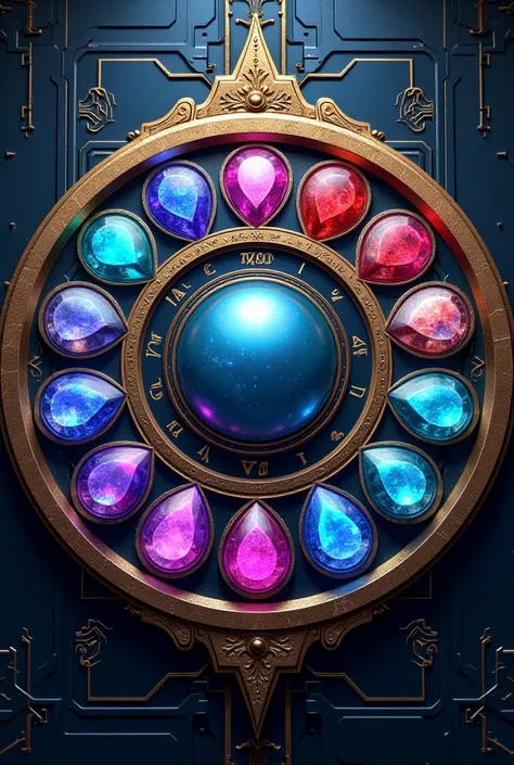  hyperrealistic futuristic logo with the phrase  "HOROSCOPE SUPER ASTROIA "  In the upper center ,  comic style typography in relief with light . in the center,  places a circular space . Below,  represents twelve different gems ,  each with a unique color...