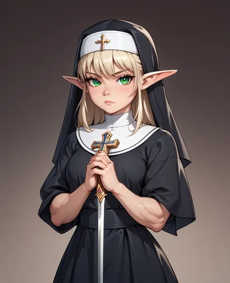 Loli cute nun sexy long ears elf strong muscles serious face praying sexy rosaries half naked cross sword 