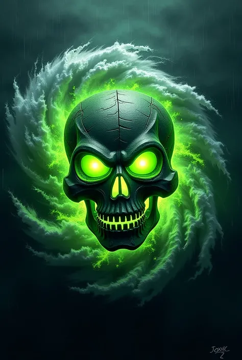  Guild logo with a prominent name “TOXXIC Z”, with hurricanes and wind and realistic letters highlighted with a skull,
Using neon green
