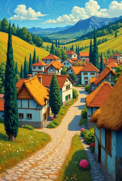 A village in the style of Vincent van gogh