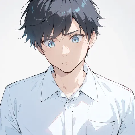 masterpiece, A Japanese high school student,without background, a boy, solo, shirt formal, hopeful, black hair, short cut, hopeful, looking down