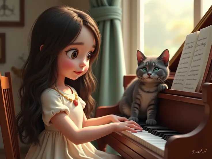 
Isabella, an  girl with long dark brown hair, white skin, likes dresses and has two cats, one large gray and tender and the other small black with white spots. playing the piano 3D--cref https://image.cdn2.seaart.me/2025-02-04/cugrhede878c73c936kg-2/a3b1d...