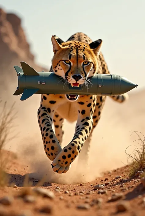 Roaring cheetah running with missile 