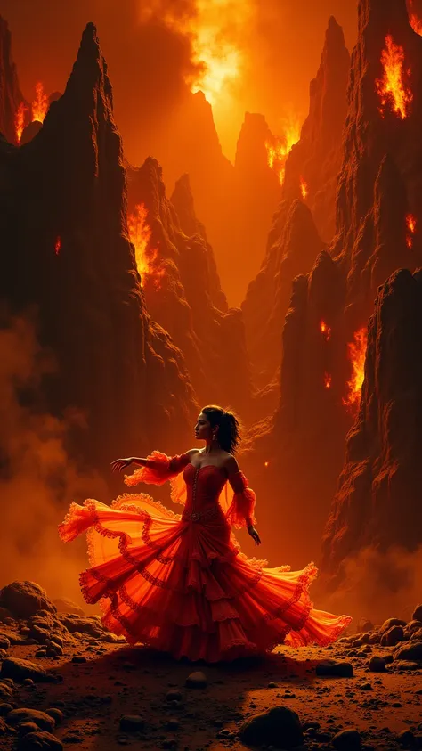 (Masterpiece, High quality, Best quality, official art, Beauty and aesthetics:1.2), (the essence of fire:1.4), (1 Flamenco dancer:1.6, Embodying the spirit of fire, Highly realistic, gracefully poised, Transparency, Enchanting lighting effects, flowing dre...