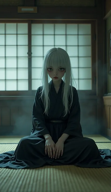 Zashiki-warashi　 Scary Atmosphere 　Sitting in a Japanese-style room　Bob　Silver　Long Hair　ren　seiza