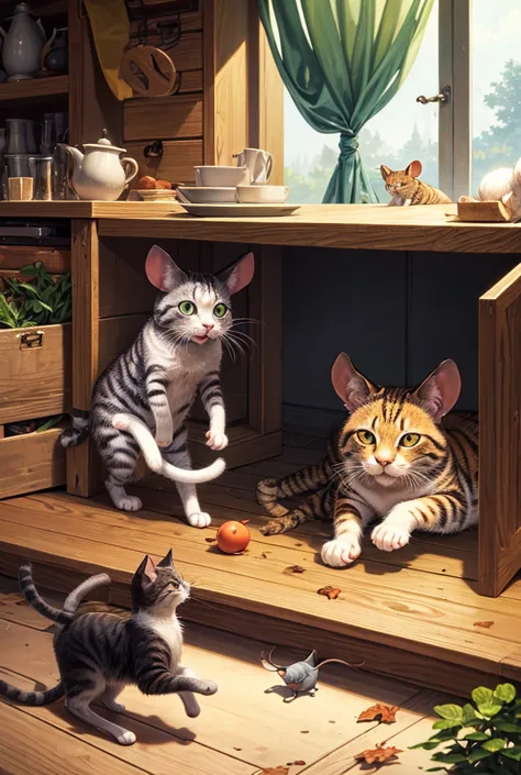 The story of the cat and the mouse chases the cat wants to eat the mouse but then the cat falls into a trap, the mouse rescues him after that the cat and the mouse remain friends and the mouse live happily ever after