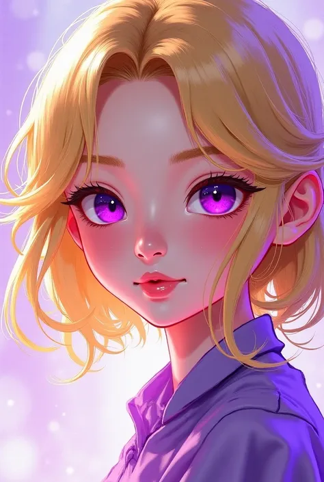 20 years old girl blonde eyes purple strokes Chinese comic 2D drawing