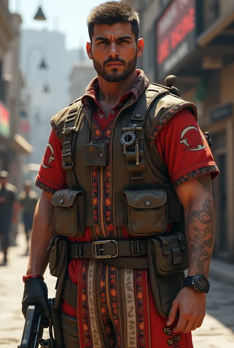 Make me a character from GTA RP  (Roleplay)  with a backpack and costume from Turkey called the Turkish Troop.