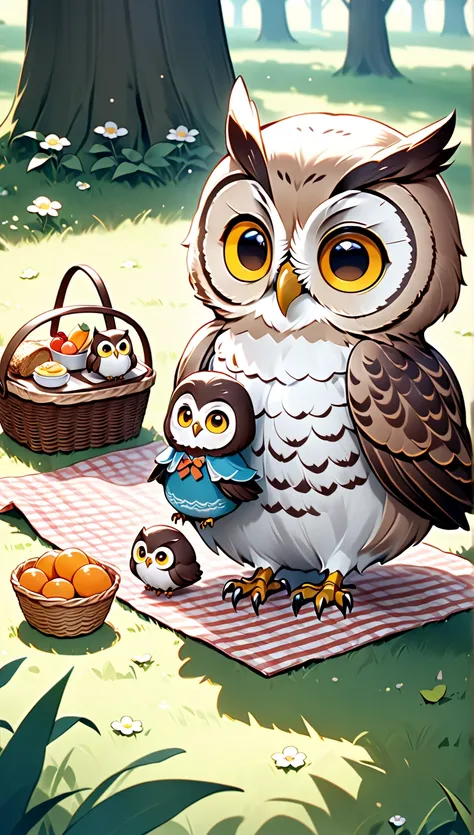 The journey of cute animals, very cute owl ,  Hzk,       miniature girl      ,   picnic  ,