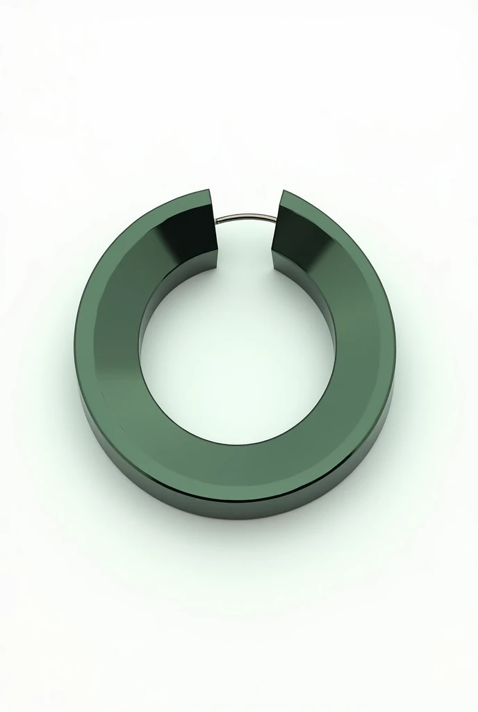 Create a Congo earrings design in the form of a closed round ring.  Separate bright white background .Make titanium . The section of the ring is hollow square .Part of the earring surfaces is matte  ,  the other part is glossy mirror-polished. Color - gree...